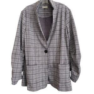 Max Studio Plaid Slouchy One-Button Blazer Checkered Unstructured Preppy Jacket